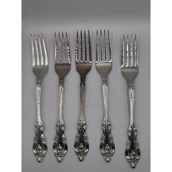 Oneida Silver Artistry Silverplate Dinner Forks Set Of 5 Vintage 1965 Elegant Fl - Picture 3 of 4